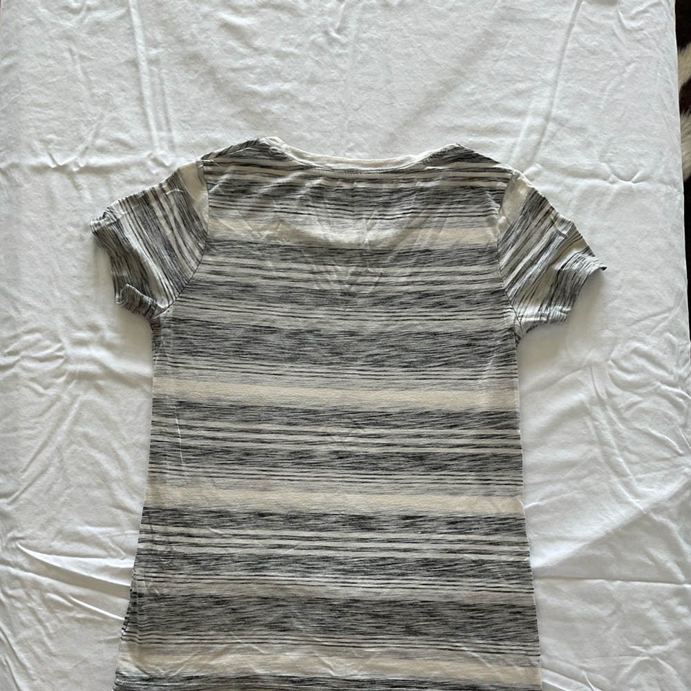Mossimo Black and White Striped Fitted Short Sleeve T-shirt (Size Large)